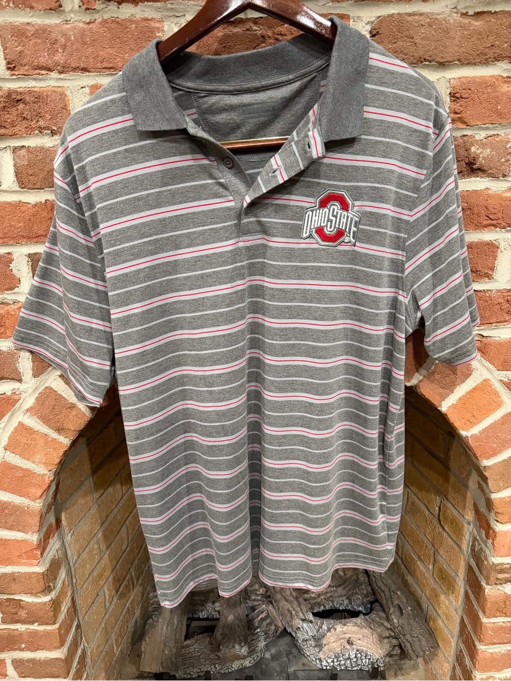 Ohio State Men's Gray Striped Polo Shirt